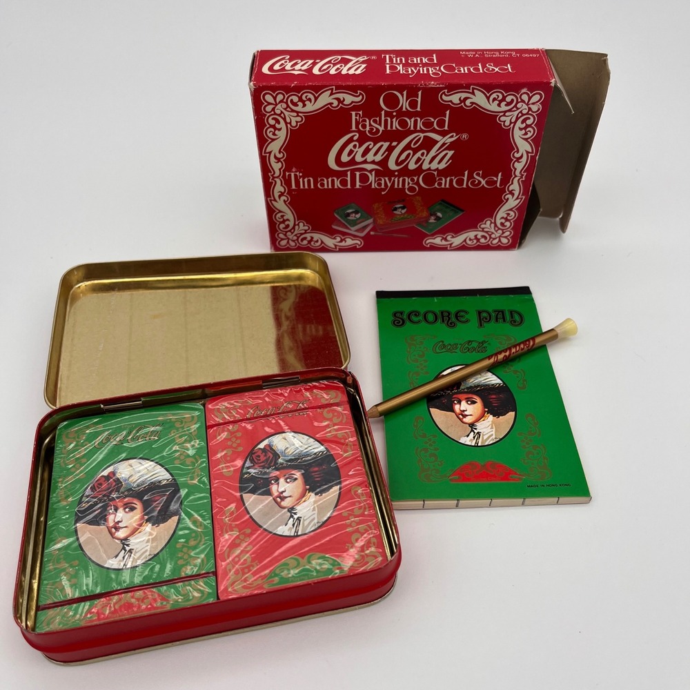 Vintage Coca-Cola Old Fashioned Playing Card Set in Red Tin with Score Pad